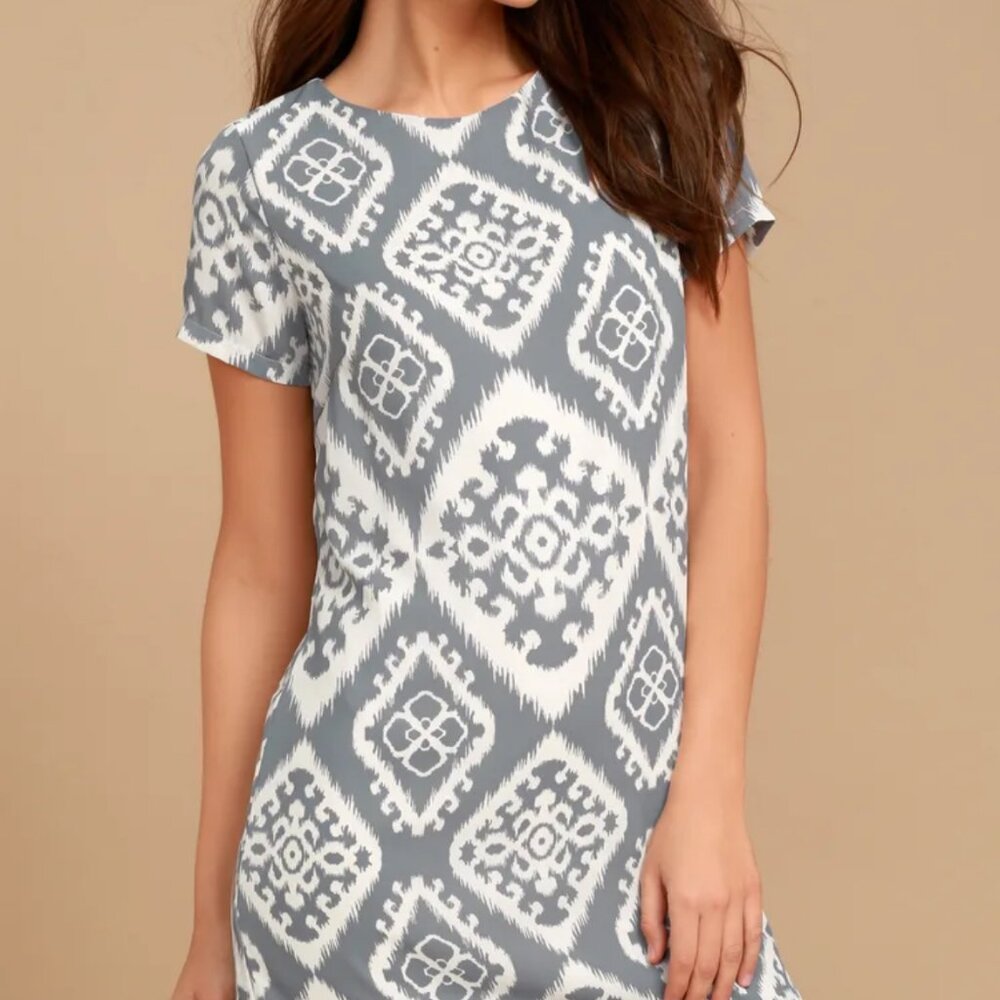 Lulus Give Me a Print Slate Grey Print Shift Dress XS